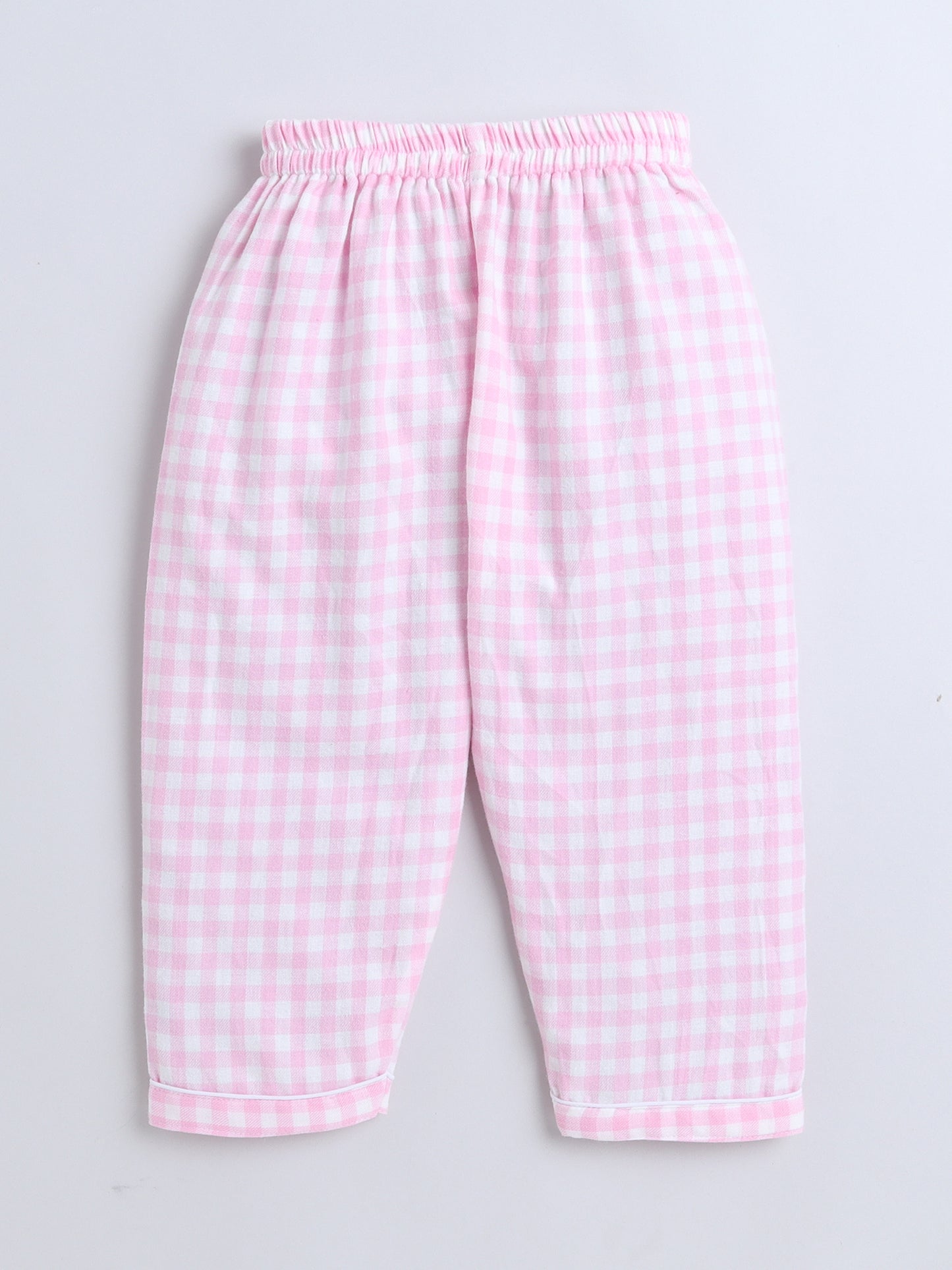 Pink and White Checks Night suit with Dream it, Do it embroidery on pocket