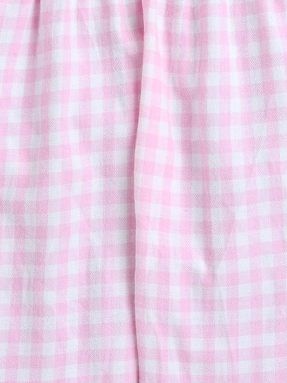 Pink and White Checks Night suit with Dream it, Do it embroidery on pocket