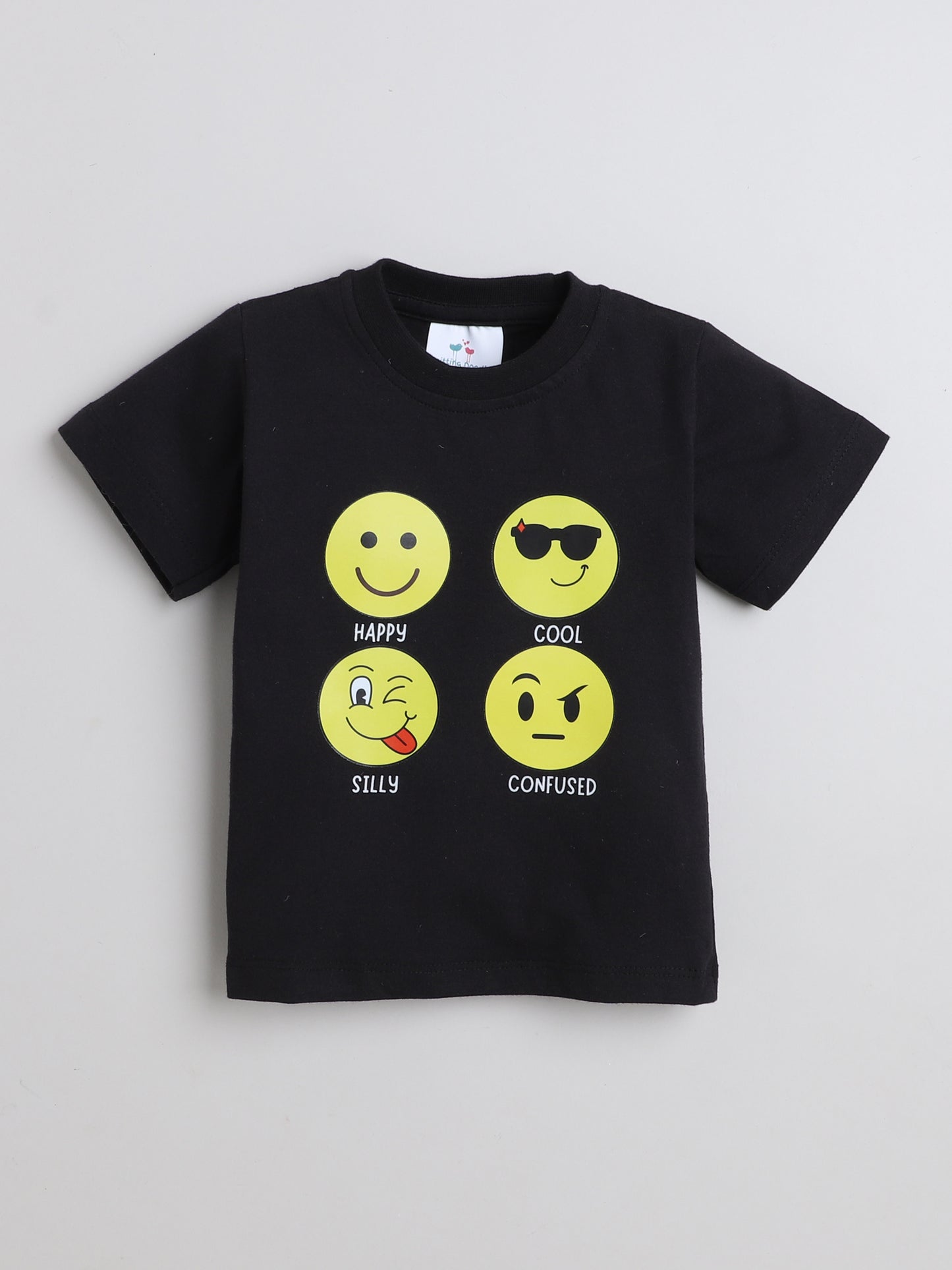 Emojis Print T-shirt and Pyjama- Black & Yellow