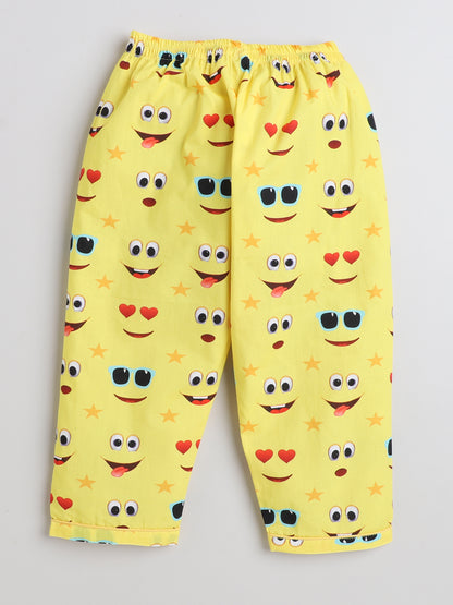 Emojis Print T-shirt and Pyjama- Black & Yellow