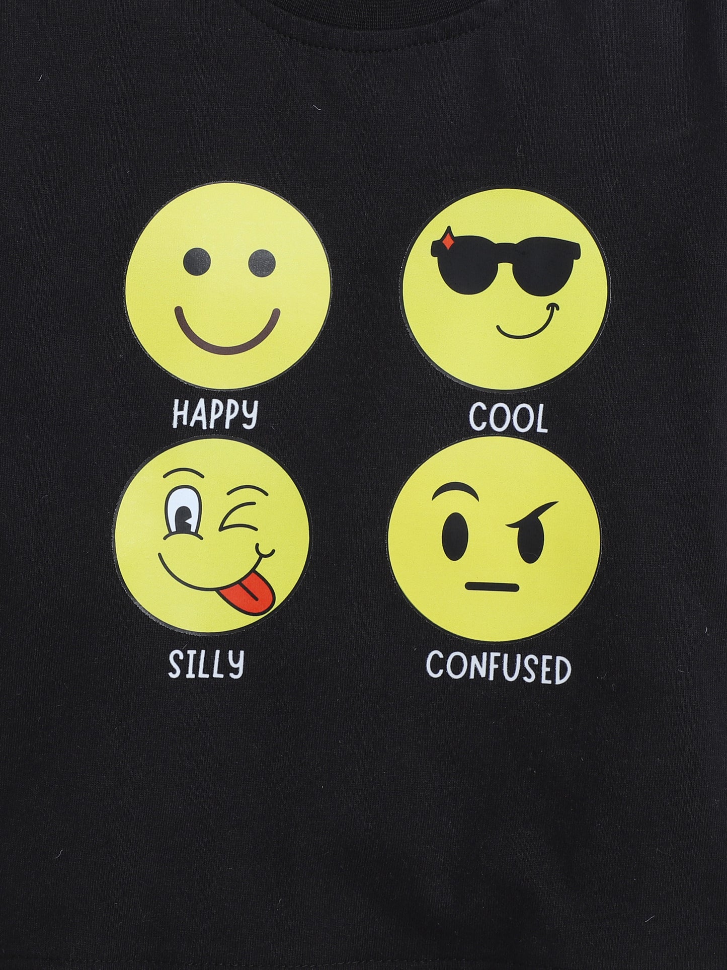 Emojis Print T-shirt and Pyjama- Black & Yellow