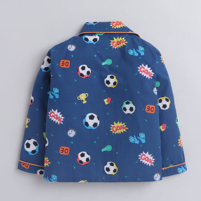 Football Print Night Suit- Dark Blue