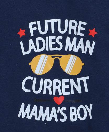 Mama's Boy Print T-shirt and Pyjama- Blue and White