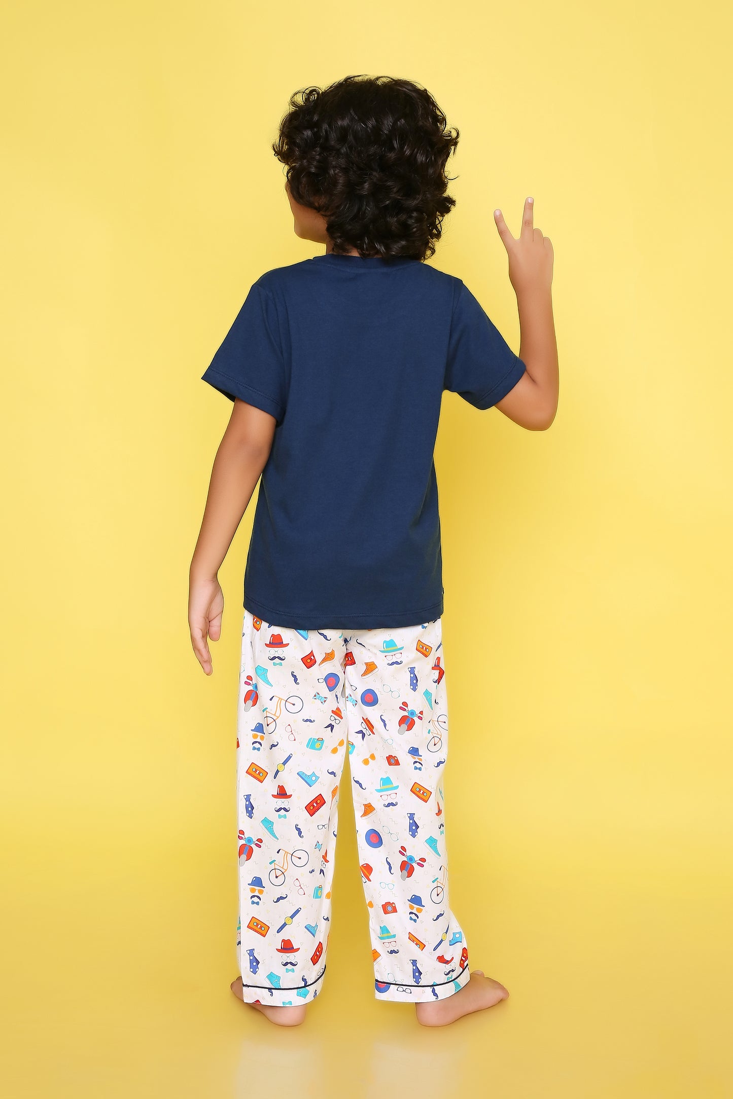 Mama's Boy Print T-shirt and Pyjama- Blue and White