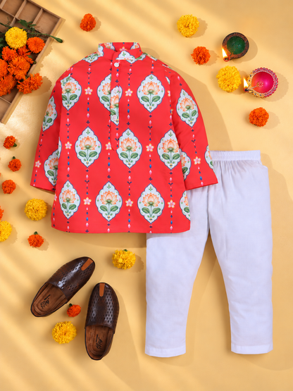Red Lotus Kurta Pyjama Set