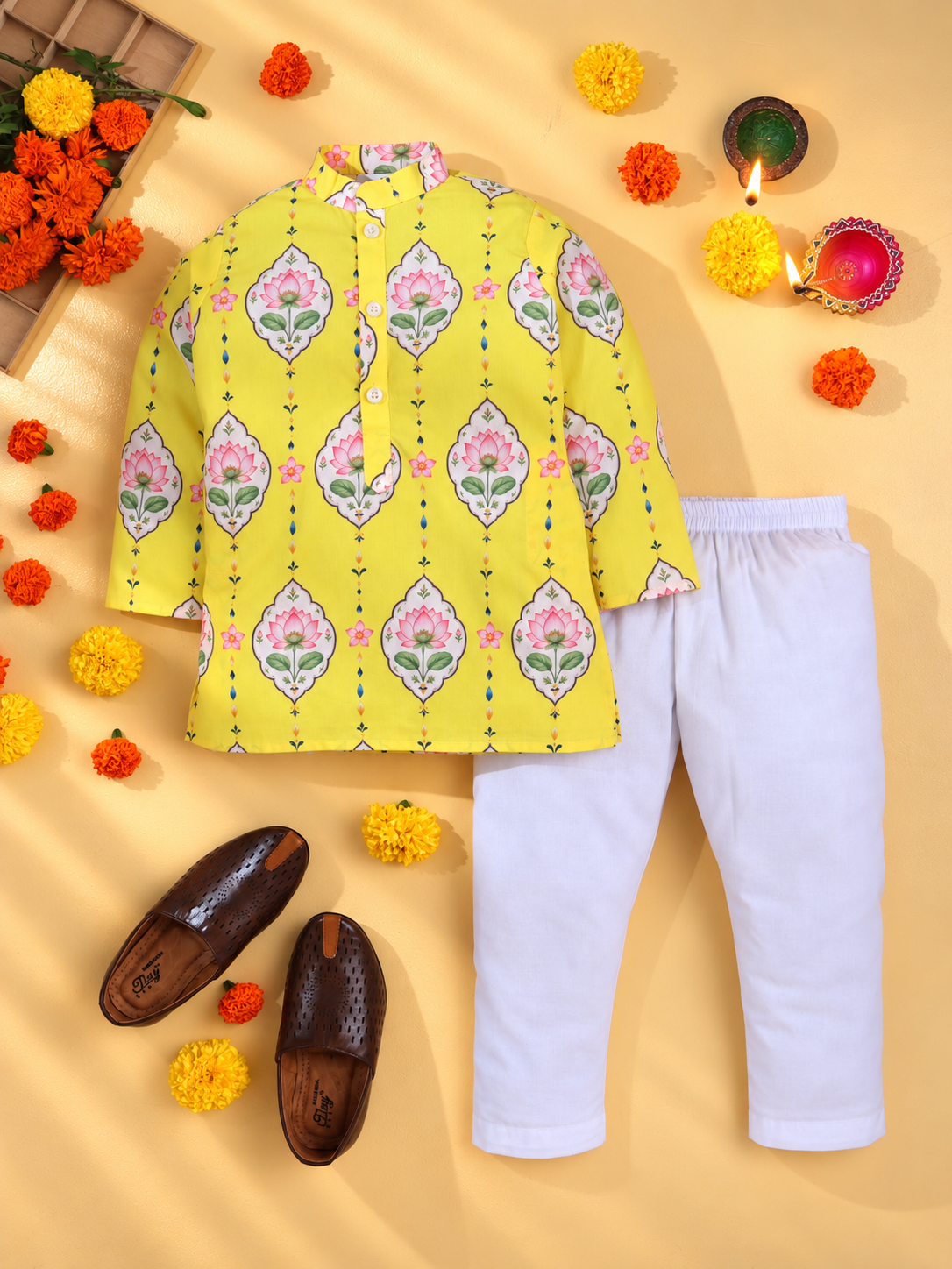 Yellow Lotus Kurta Pyjama Set