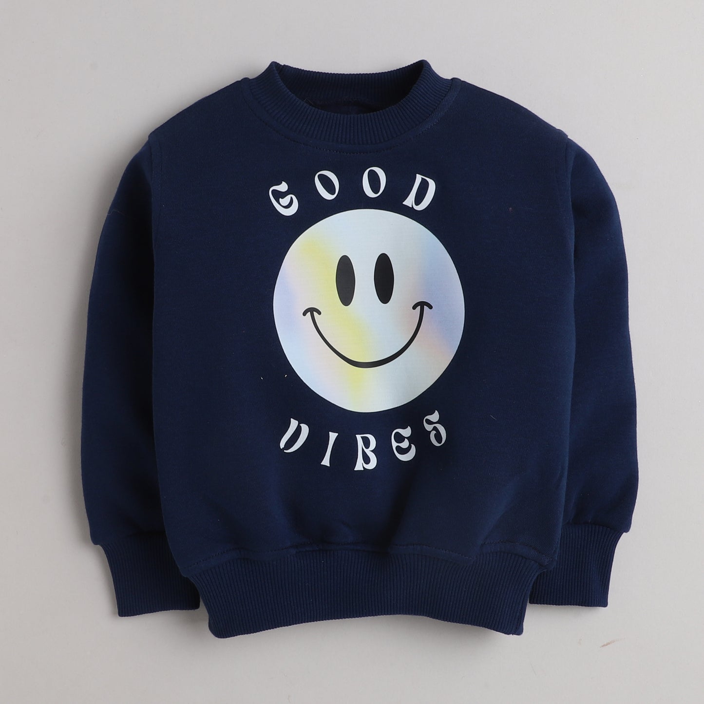Good Vibes Sweatshirt with Fleece Lining- Navy