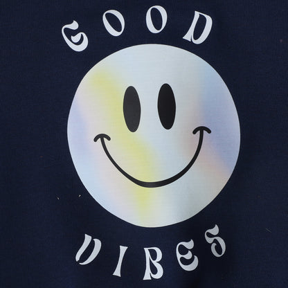 Good Vibes Sweatshirt with Fleece Lining- Navy