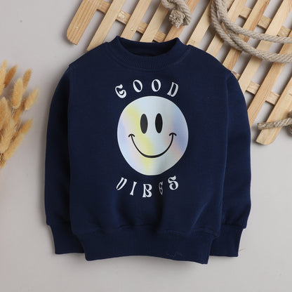 Good Vibes Sweatshirt with Fleece Lining- Navy