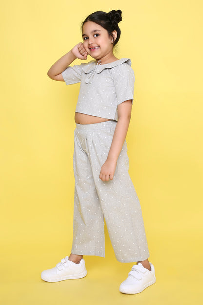 Grey Polka Dots Coordset with Crop top and Pleated Pants