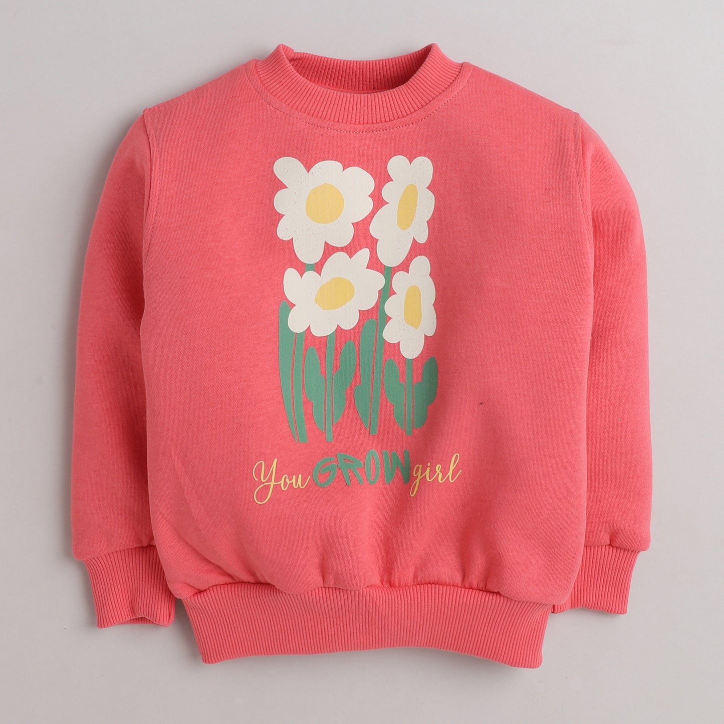 Cute Flower Print Sweatshirt with Fleece Lining- Pink
