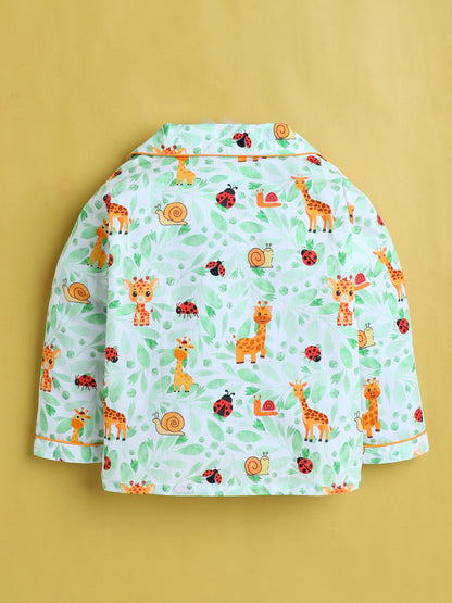 Lady Bugs, Giraffee and Snail Print Nightsuit- White