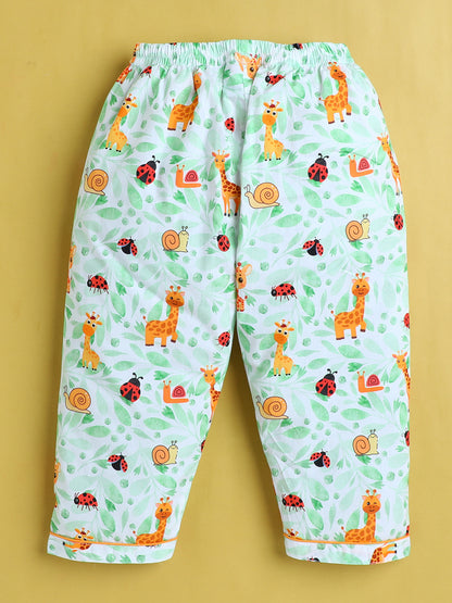 Lady Bugs, Giraffee and Snail Print Nightsuit- White