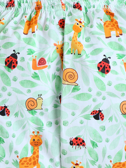 Lady Bugs, Giraffee and Snail Print Nightsuit- White