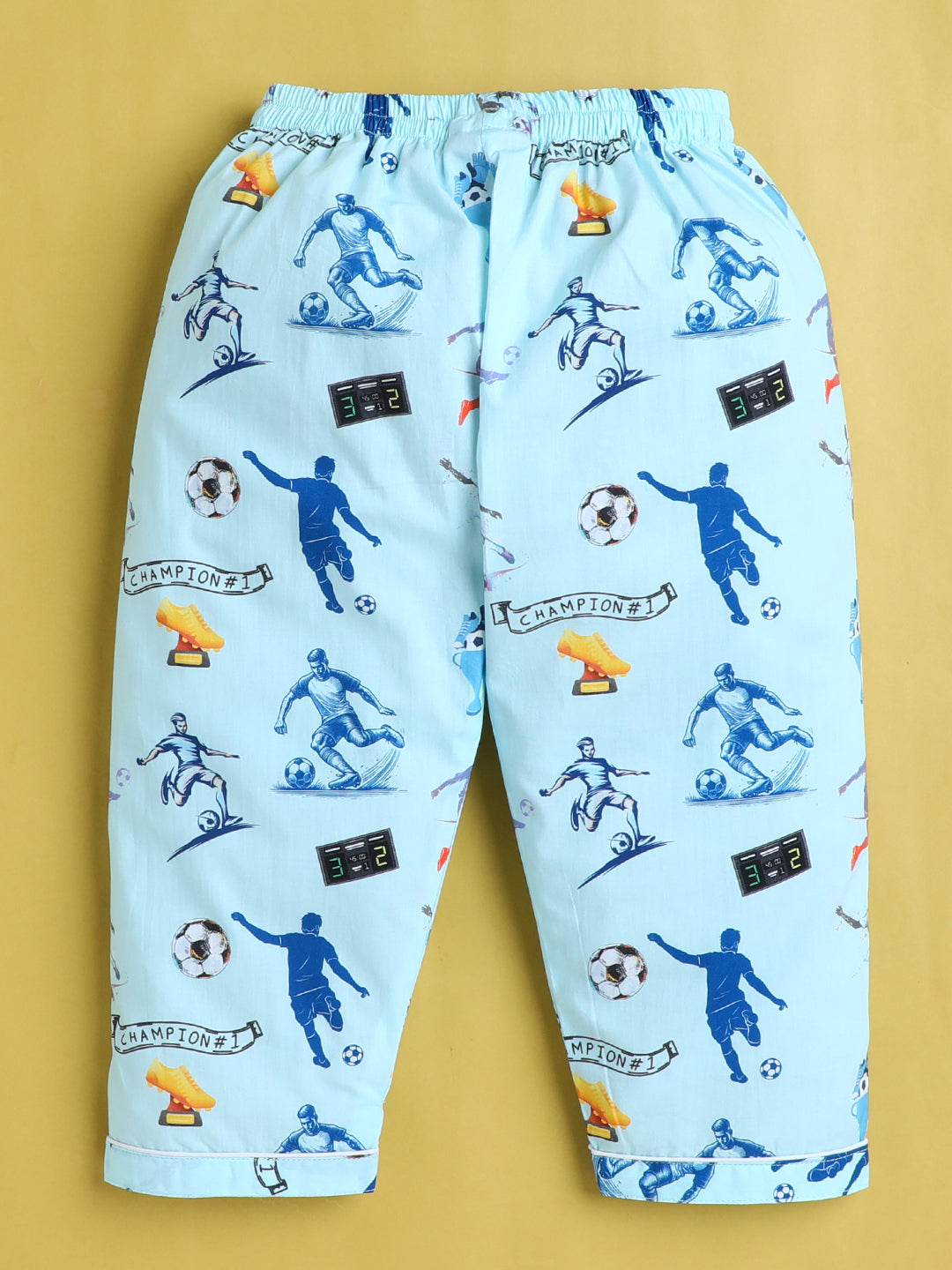 Football Print Nightsuit- Light Blue