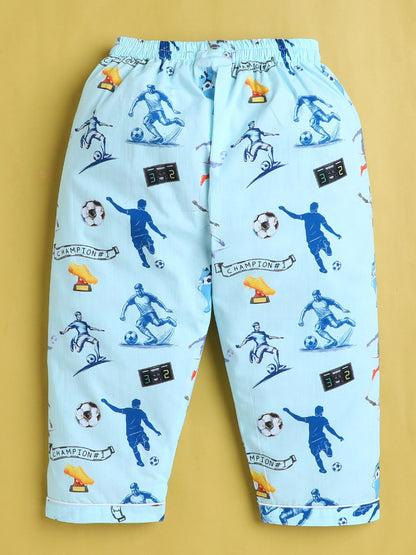 Football Print Nightsuit- Light Blue