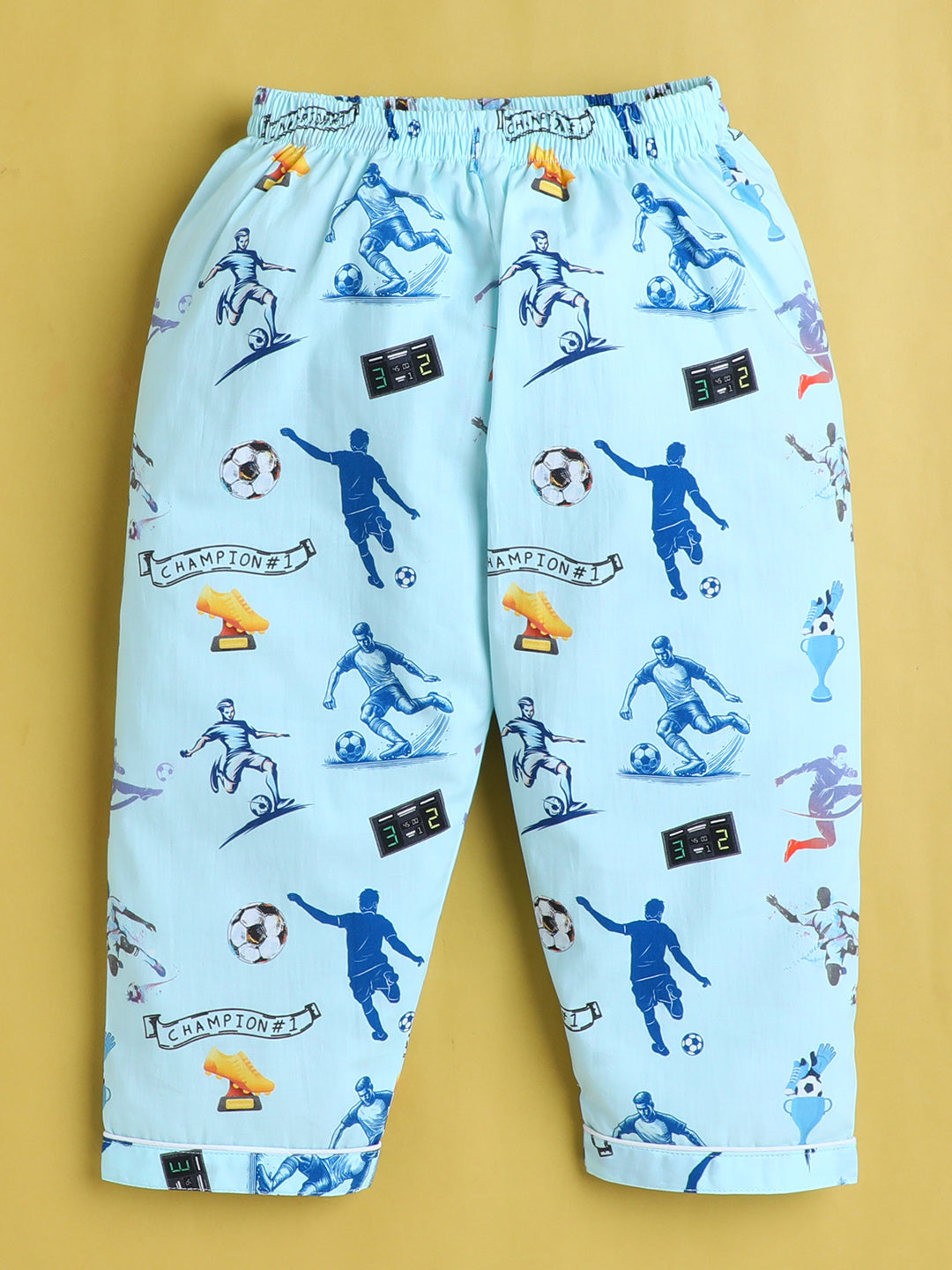 Football Print Nightsuit- Light Blue