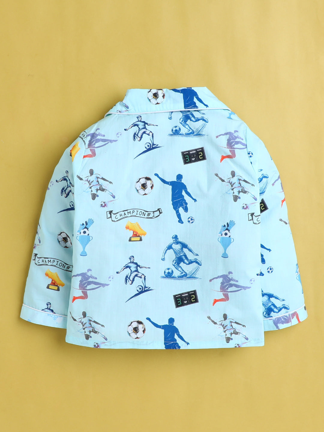 Football Print Nightsuit- Light Blue