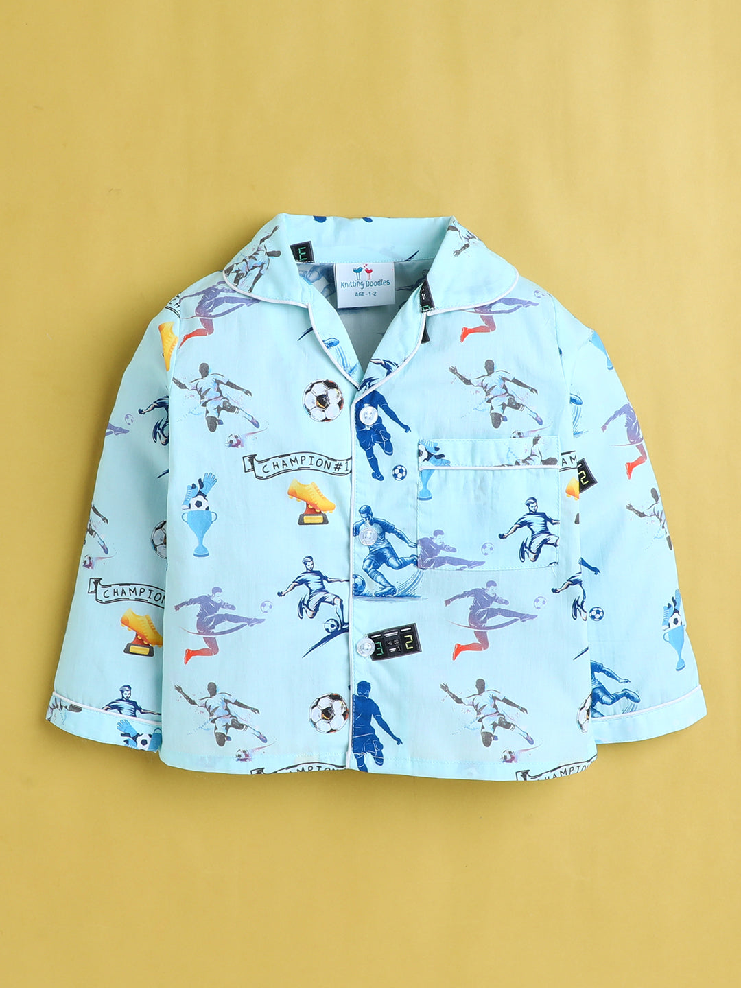 Football Print Nightsuit- Light Blue