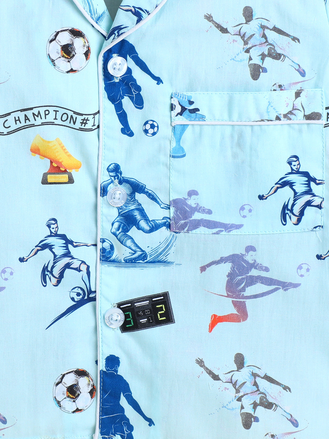 Football Print Nightsuit- Light Blue