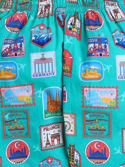 Stamps Print Nightsuit- Green
