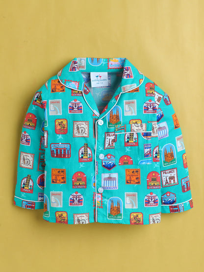 Stamps Print Nightsuit- Green
