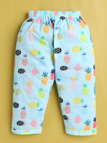 Pineapple Print Nightsuit- Light Blue