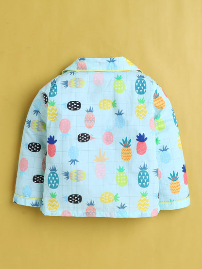 Pineapple Print Nightsuit- Light Blue