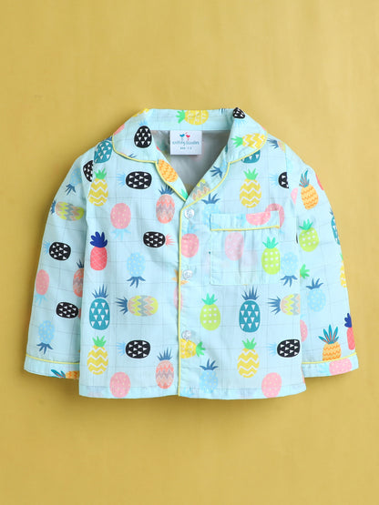 Pineapple Print Nightsuit- Light Blue