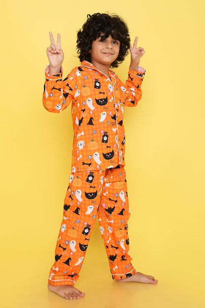 Haloween Pumpkin and Ghosts Print- Orange