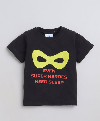 Superhero Print t-shirt and Pyjama- Black and Red