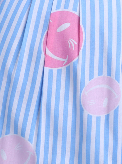 Blue and White Stripes Coord set with Smileys and Pleated Pants