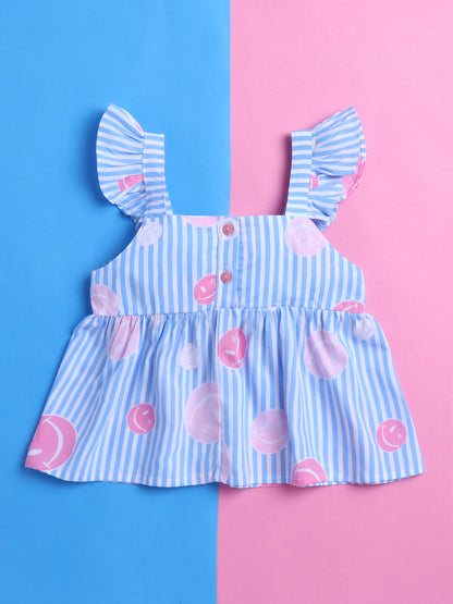 Blue and White Stripes Coord set with Smileys and Pleated Pants