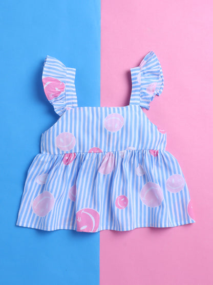 Blue and White Stripes Coord set with Smileys and Pleated Pants