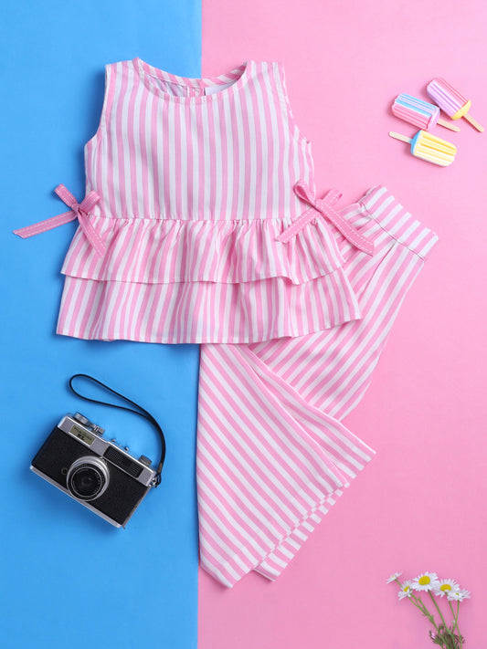 Pink and White Stripes Coord set with and Pleated Pants