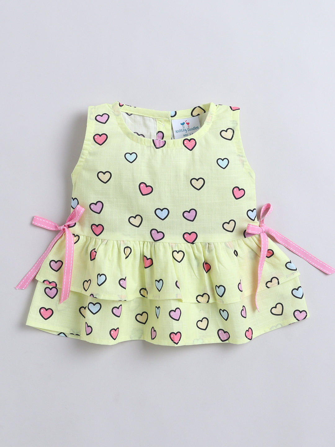 Hearts Print Coord set with and Pleated Pants- Yellow