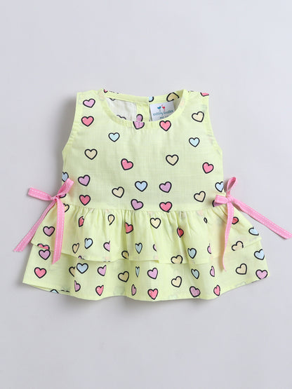 Hearts Print Coord set with and Pleated Pants- Yellow