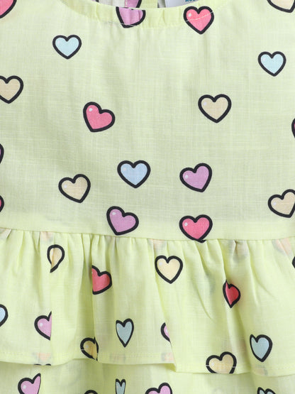 Hearts Print Coord set with and Pleated Pants- Yellow