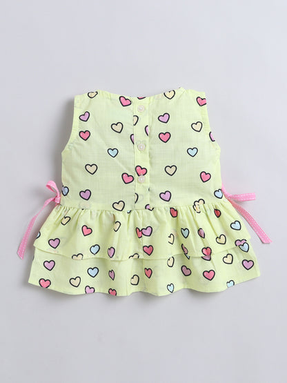 Hearts Print Coord set with and Pleated Pants- Yellow