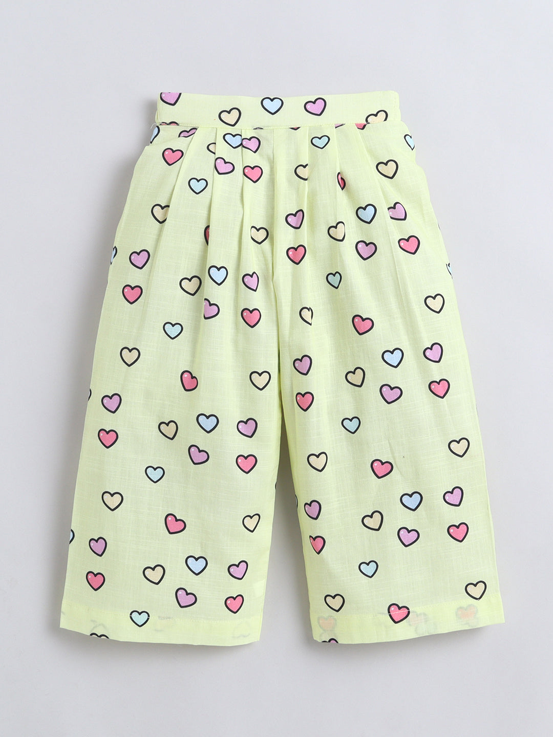 Hearts Print Coord set with and Pleated Pants- Yellow