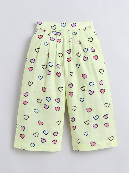 Hearts Print Coord set with and Pleated Pants- Yellow