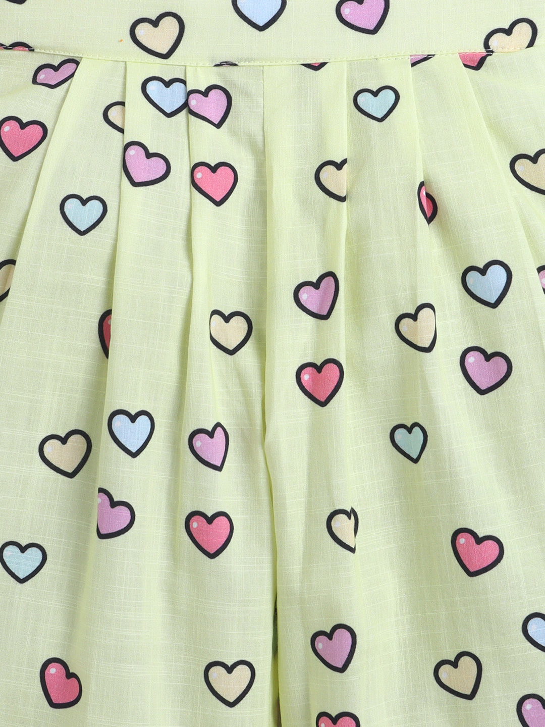 Hearts Print Coord set with and Pleated Pants- Yellow