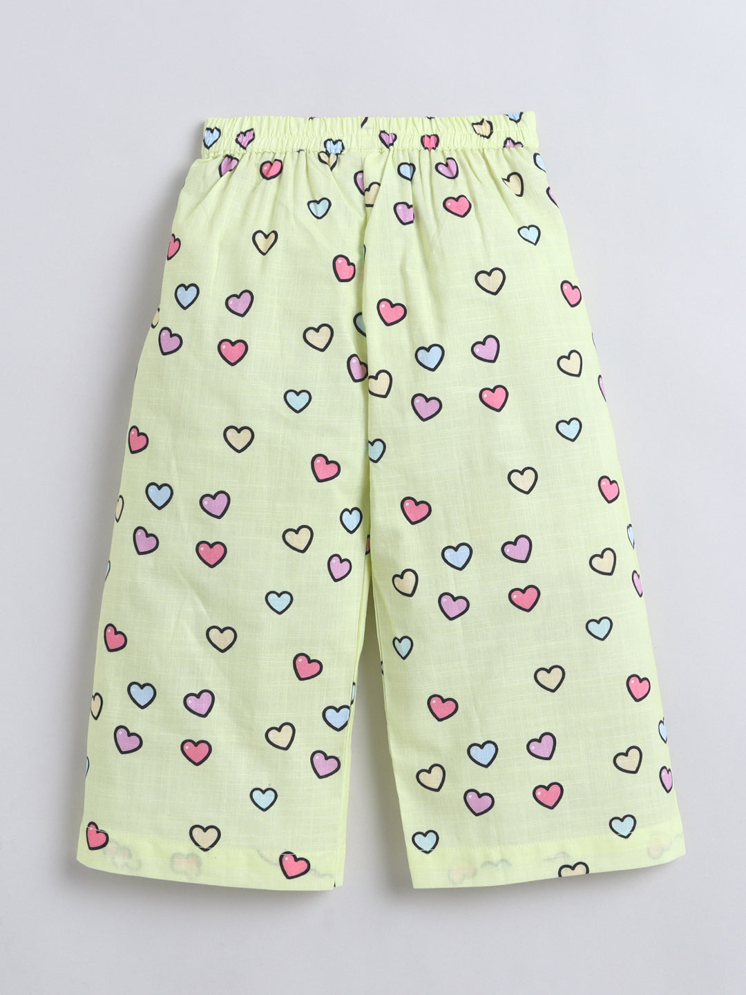 Hearts Print Coord set with and Pleated Pants- Yellow
