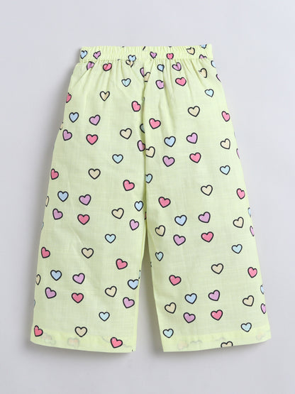 Hearts Print Coord set with and Pleated Pants- Yellow