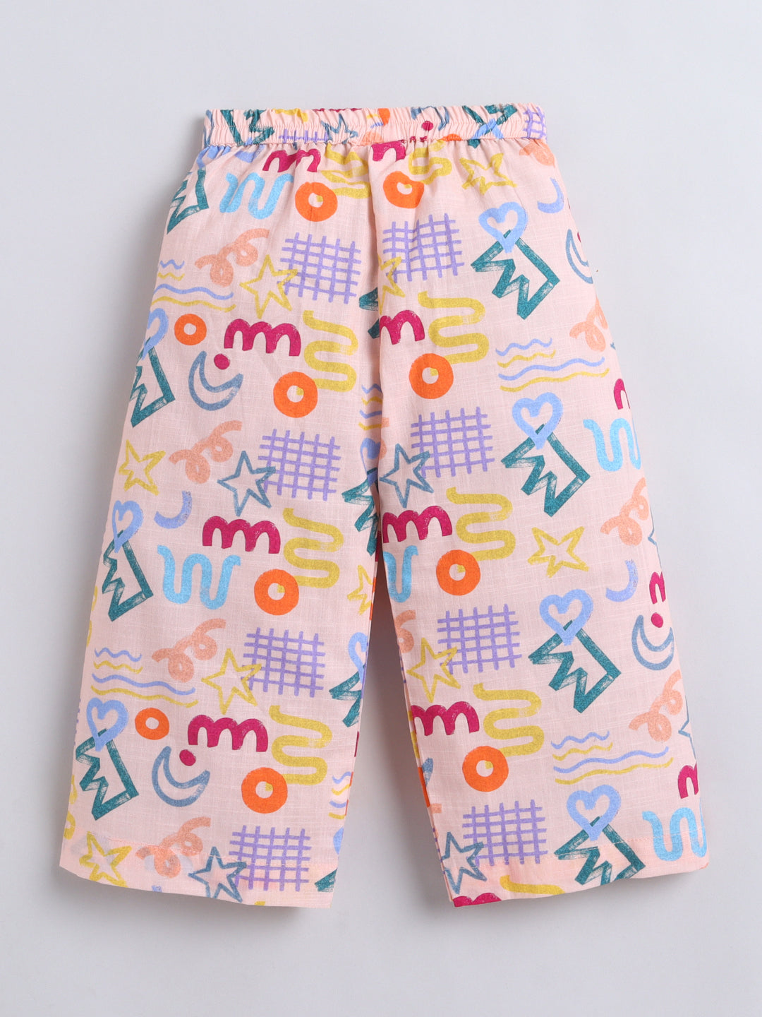 Abstract Doodle Print Coord set with and Pleated Pants- Peach
