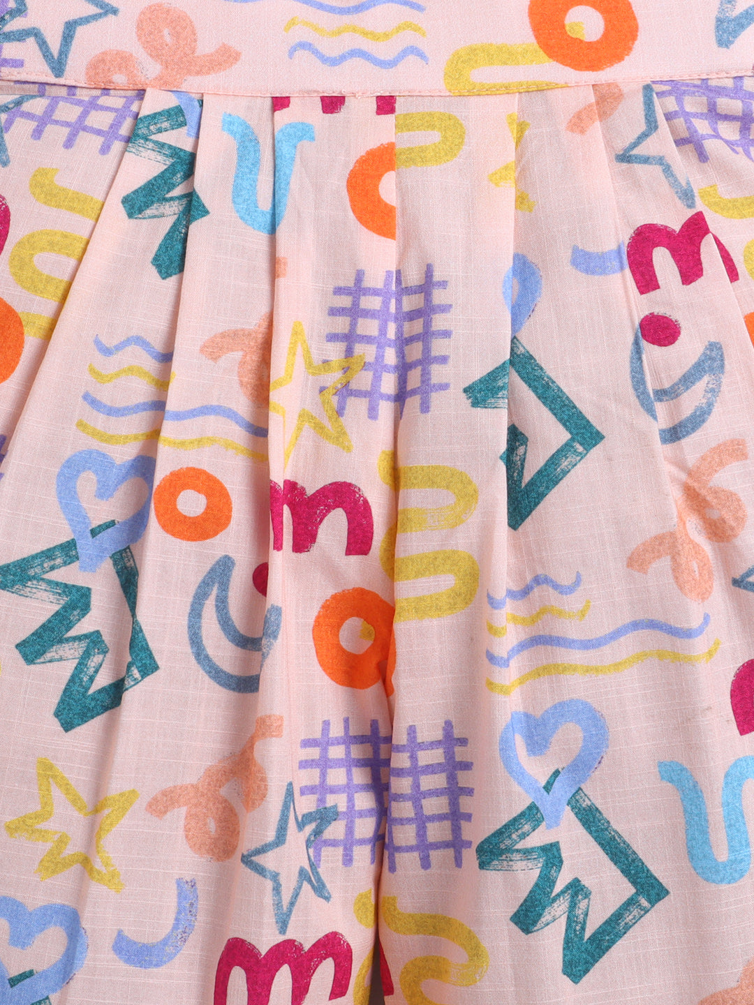 Abstract Doodle Print Coord set with and Pleated Pants- Peach