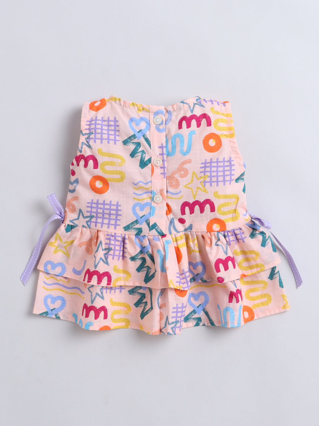 Abstract Doodle Print Coord set with and Pleated Pants- Peach