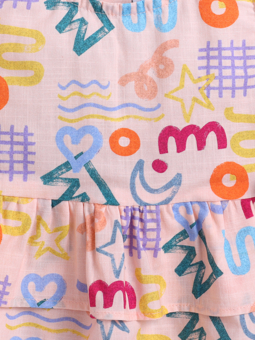 Abstract Doodle Print Coord set with and Pleated Pants- Peach