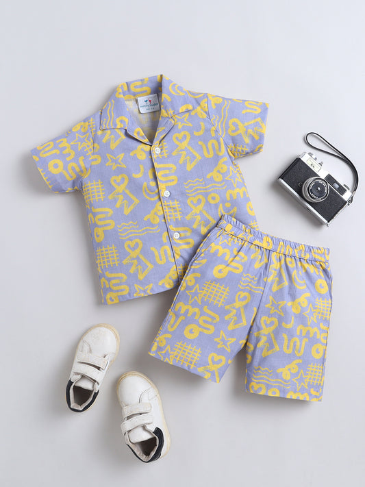 Purple Abstract Cotton Slub Co-ord Set