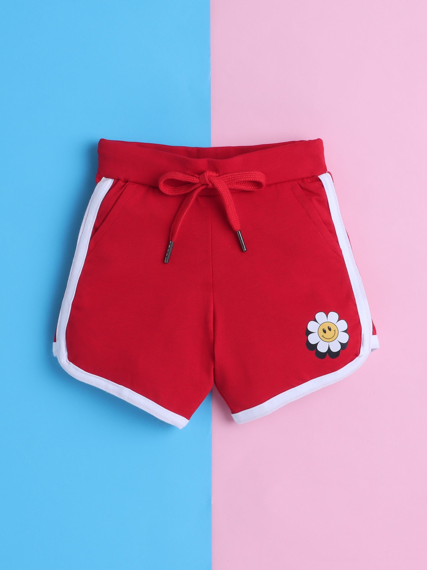 Girls' Cotton Playday Shorts Set with Cute Print- Red